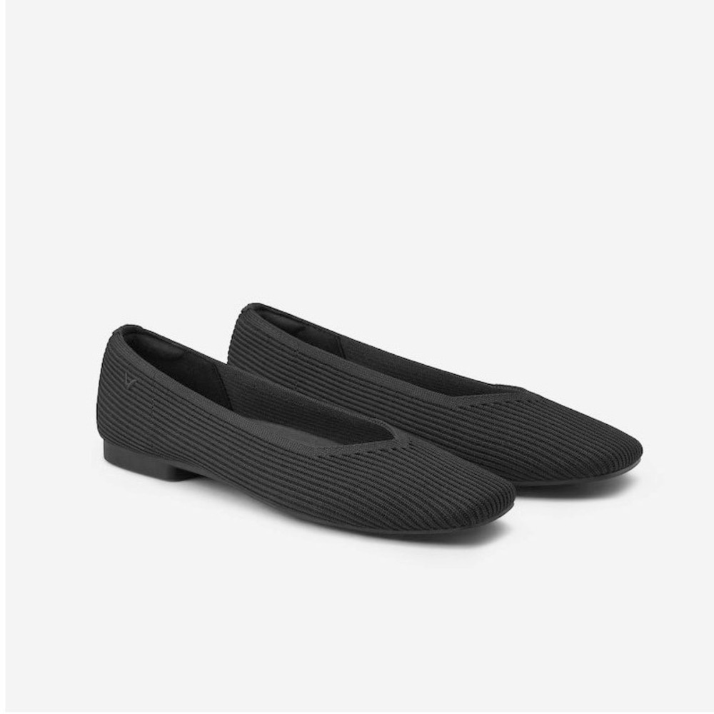 VIVAIA Margot 2.0 Square Toe V Cut Flats Black Ribbed Knit 39